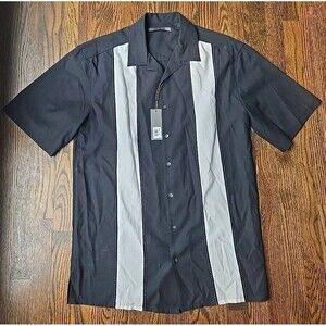 New AXIS Tony Soprano SILK BLEND Black White Short Sleeve Casual Shirt Sz LT NWT